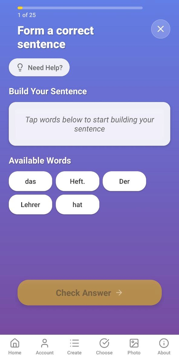 Make Sentence Quiz Example
